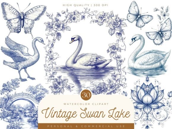 Download Vintage Swan Lake Clipart Bundle - Lake clipart Collection