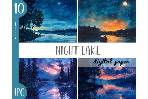 Download Watercolor Night Lake Clipart JPG - Lake clipart Collection